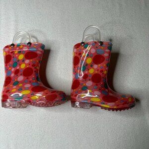 Girls Puddle Play Polka Dots Shapes Printed Waterproof Rubber‎ Rain Boot Size 6